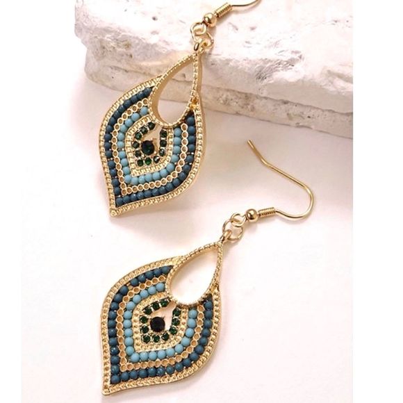 Jewelry - Teal & Gold Moroccan Beaded Boho Earrings